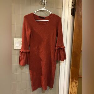 Nina Leonard Rust Bell-Sleeve Knit Dress